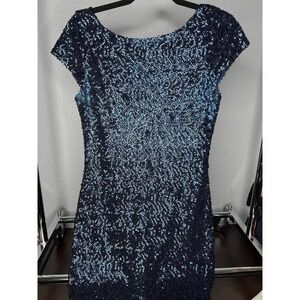 Blue Sequins Dress Mini Form Fitting Size‎ 7